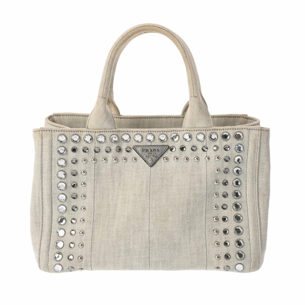 PRADA Canapa 2way Tote Bianco Rhinestone White Denim Handbag